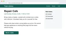 A desktop screenshot of a library events page
